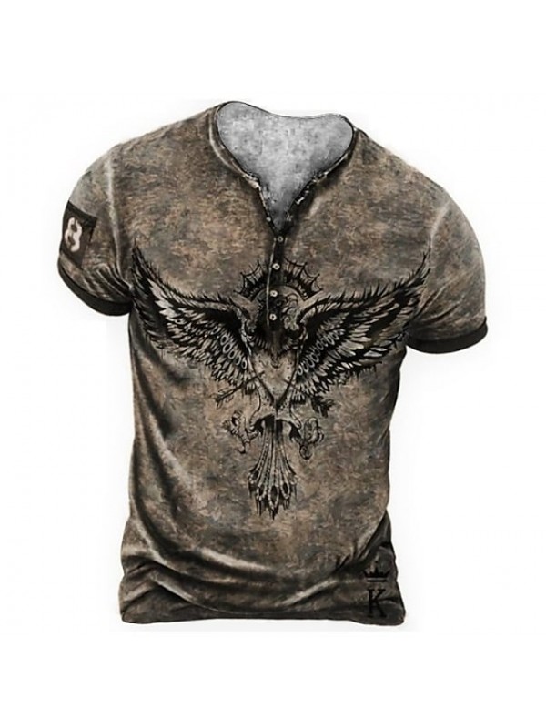 Men's Henley Shirt T shirt Graphic Prints Animal Henley Casual Daily Button-Down Print Short Sleeve Tops Lightweight Breathable Big and Tall White Gray Light gray / Summer #8995553