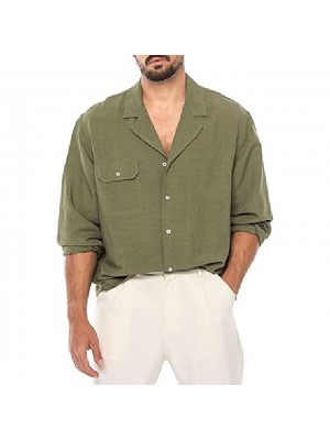 Mens Long Sleeve Linen Shirts Casual Button Down Shirts Summer Beach Vacation Shirts for Men Green #9008614