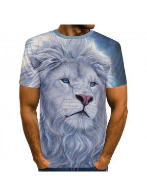 Men's Tee T shirt Shirt 3D Print Lion Animal Round Neck Casual Daily Print Short Sleeve Tops Basic Designer Streetwear Exaggerated Blue and White Cobalt Blue Deep Blue / Summer #7504687