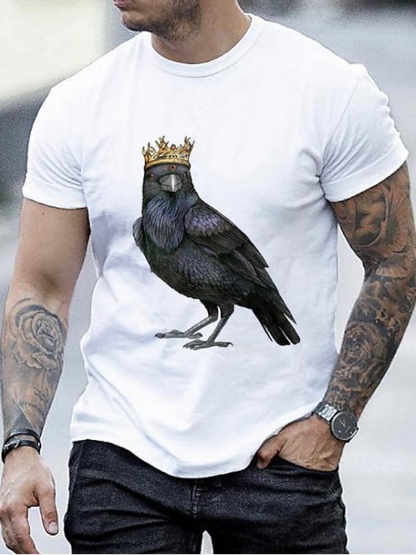 Men's T shirt Hot Stamping Graphic Bird Crew Neck Casual Daily Short Sleeve Tops Lightweight Casual Fashion Classic White / Summer #8903286