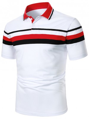 Men's Golf Shirt Dress Shirt Casual Shirt T shirt Shirt Print Striped Holiday Geometry Classic Collar Casual Daily Color Block Button-Down Short Sleeve Tops Color Block Casual Fashion Classic Red #9032352