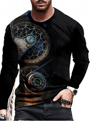 Men's Unisex T shirt 3D Print Graphic Prints Machine Crew Neck Daily Holiday Print Long Sleeve Tops Casual Designer Big and Tall Black #8825878