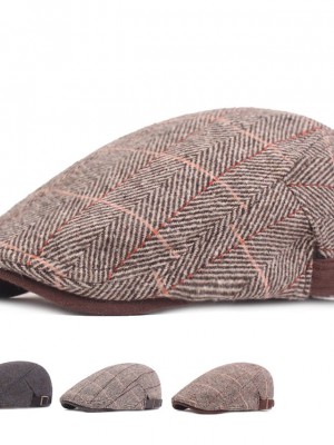 Men's Casual Flat Cap Street Daily Outdoor Print Plaid Hat Windproof Comfort Breathable / Fall / Winter / 1 PC #8898089