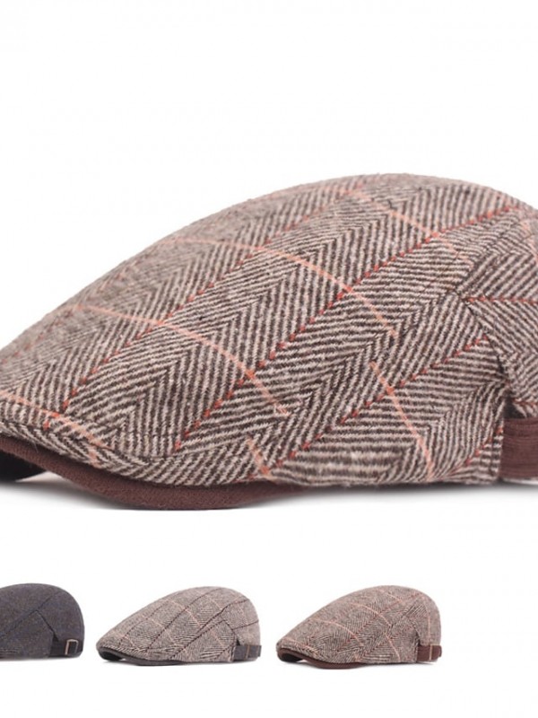 Men's Casual Flat Cap Street Daily Outdoor Print Plaid Hat Windproof Comfort Breathable / Fall / Winter / 1 PC #8898089