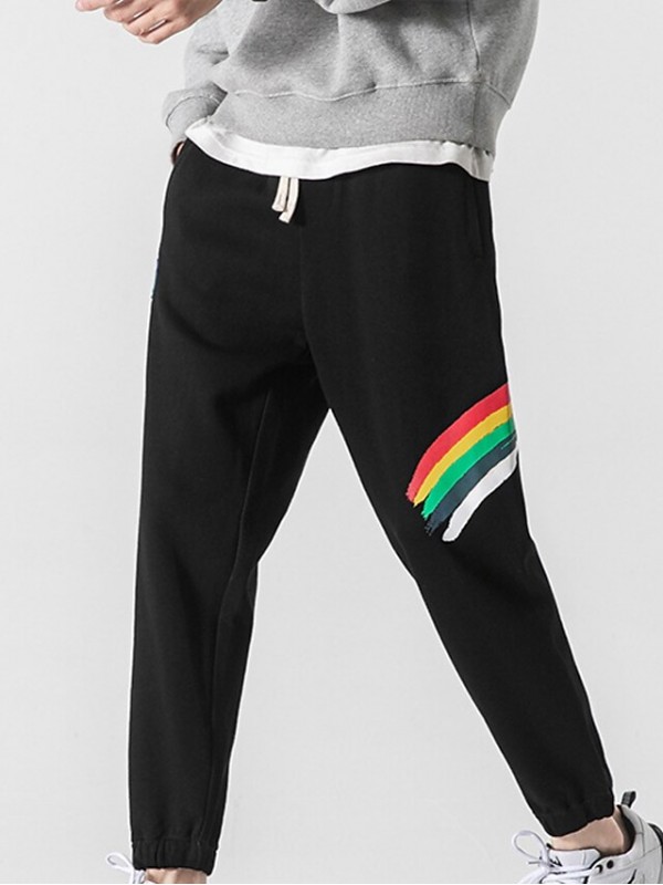 Men's Fashion Streetwear Jogger Sweatpants Trousers Pocket Elastic Drawstring Design Ankle-Length Pants Casual Daily Micro-elastic Rainbow Comfort Soft Mid Waist Black Gray M L XL XXL 3XL #9024706