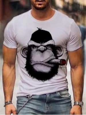 Men's Unisex Tee T shirt Hot Stamping Graphic Prints Orangutan Plus Size Round Neck Casual Daily Print Short Sleeve Tops Cotton Basic Designer Big and Tall White / Summer #8680050