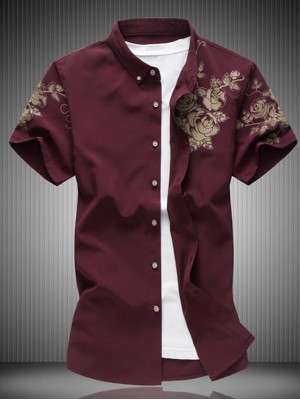 Men's Shirt Floral Collar Daily Beach Short Sleeve Tops Cotton Polyester Casual Fashion Breathable Comfortable White Black Wine / Hand wash / Wet and Dry Cleaning #5743033