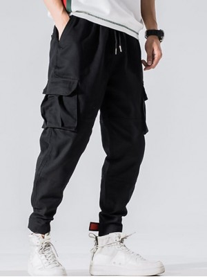 Men's Casual / Sporty Streetwear Straight Jogger Pants Drawstring Pocket Full Length Pants Casual Daily Inelastic Solid Color Comfort Outdoor Mid Waist Loose ArmyGreen Black Red M L XL XXL 3XL #8795162