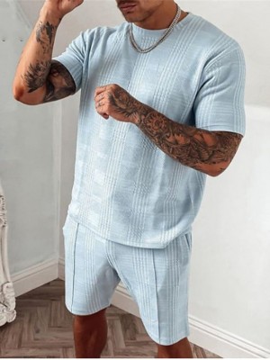 Men's Shirt Suits Shirt Solid Color Round Neck Casual Daily Short Sleeve Tops Casual Fashion Breathable Comfortable Blue #8633184