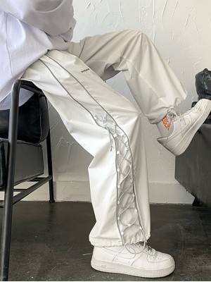 Men's Casual / Sporty Streetwear Pants Sweatpants Trousers Drawstring Full Length Pants Casual Daily Inelastic Solid Color Comfort Outdoor Mid Waist Loose Black White M L XL XXL #8769375