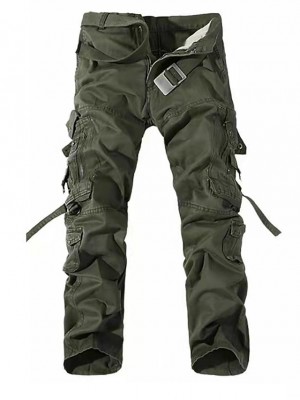 Men's Cargo Casual / Sporty Tactical Cargo Trousers Work Pants Zipper Pocket Multiple Pockets Full Length Pants Daily Holiday Inelastic Solid Colored Mid Waist Grass Green Earth green Black Grey Khaki #8513844