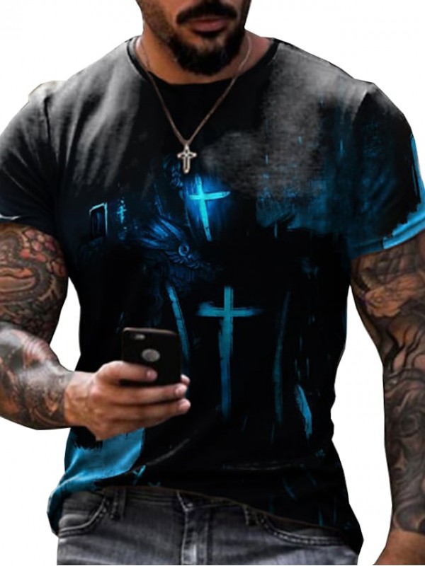 Men's Tee T shirt Shirt 3D Print Graphic Prints Eagle Round Neck Daily Holiday Print Short Sleeve Tops Casual Designer Big and Tall Blue Black Gray / Summer #8662037