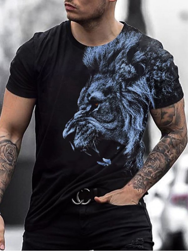 Men's Tee T shirt Shirt 3D Print Graphic Prints Eagle Round Neck Daily Holiday Print Short Sleeve Tops Casual Designer Big and Tall Blue Black Gray / Summer #8662037