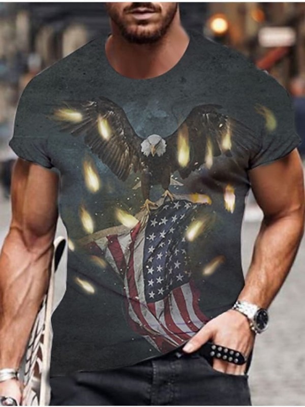 Men's Tee T shirt Shirt 3D Print Graphic Prints Eagle Round Neck Daily Holiday Print Short Sleeve Tops Casual Designer Big and Tall Blue Black Gray / Summer #8662037