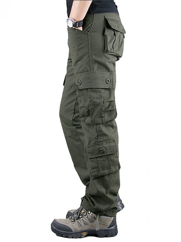 Men's Sports & Outdoors Sports Tactical Cargo Trousers Work Pants Multiple Pockets Full Length Pants Sports Work Solid Color Cotton Outdoor Sports Mid Waist Green Blue Black Army Green Light Brown 32 #8888772