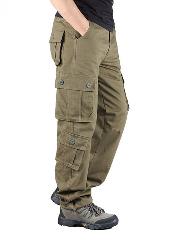 Men's Sports & Outdoors Sports Tactical Cargo Trousers Work Pants Multiple Pockets Full Length Pants Sports Work Solid Color Cotton Outdoor Sports Mid Waist Green Blue Black Army Green Light Brown 32 #8888772