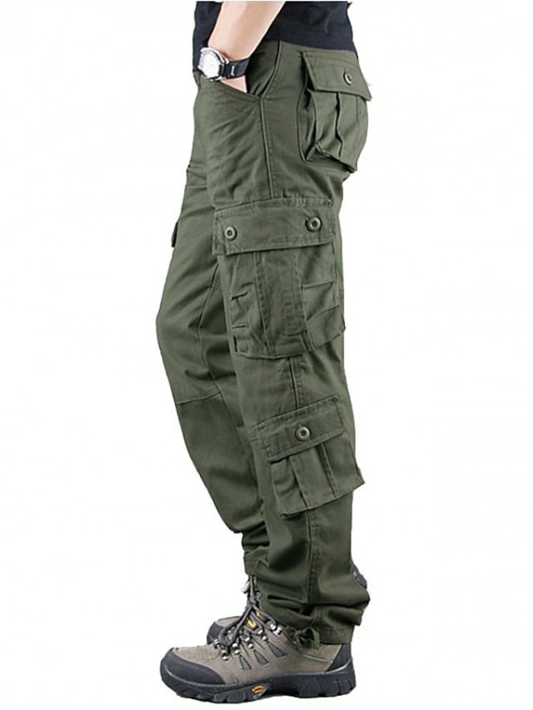 Men's Sports & Outdoors Sports Tactical Cargo Trousers Work Pants Multiple Pockets Full Length Pants Sports Work Solid Color Cotton Outdoor Sports Mid Waist Green Blue Black Army Green Light Brown 32 #8888772