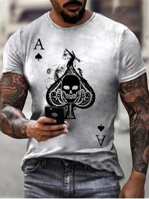 Men's Tee T shirt Shirt 3D Print Graphic Prints Skull Round Neck Daily Holiday Print Short Sleeve Tops Casual Designer Big and Tall Light Yellow Blue White / Summer #8662026