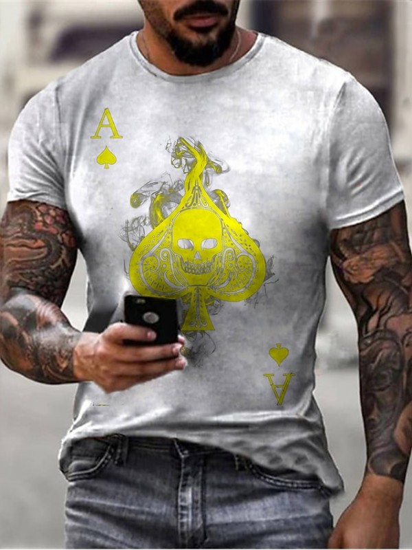 Men's Tee T shirt Shirt 3D Print Graphic Prints Skull Round Neck Daily Holiday Print Short Sleeve Tops Casual Designer Big and Tall Light Yellow Blue White / Summer #8662026