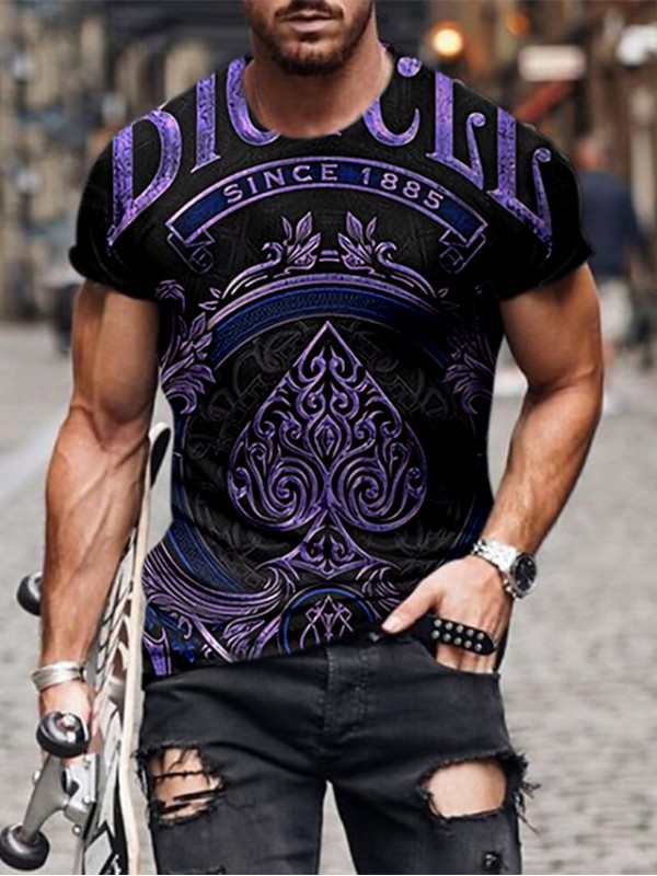 Men's Unisex Tee T shirt Shirt 3D Print Graphic Prints Poker Crew Neck Daily Holiday Print Short Sleeve Tops Casual Designer Big and Tall Light Purple Blue Black / Summer #8795544