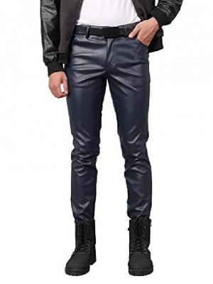 leather pants men zipper slim fit motorcycle pants stretch soft trousers joggers leggings #8894231