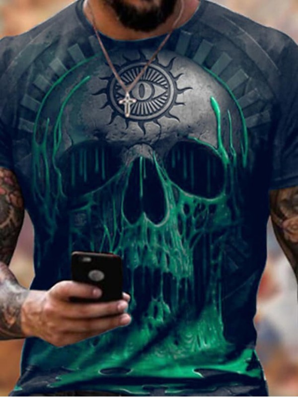 Men's Tee T shirt Shirt 3D Print Graphic Skull Plus Size Crew Neck Casual Daily Short Sleeve Tops Basic Designer Slim Fit Big and Tall Green Black Red / Summer #8684188