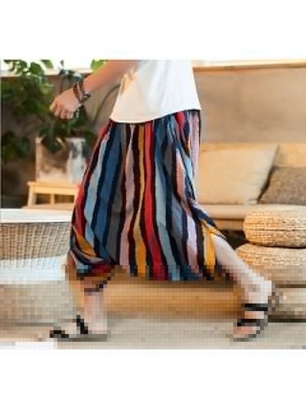 Men's Retro Vintage Streetwear Harem Baggy Elastic Drawstring Design Print Ankle-Length Pants Casual Daily Stripe Graphic Prints Comfort Soft Mid Waist Green Red S M L XL XXL #9031995