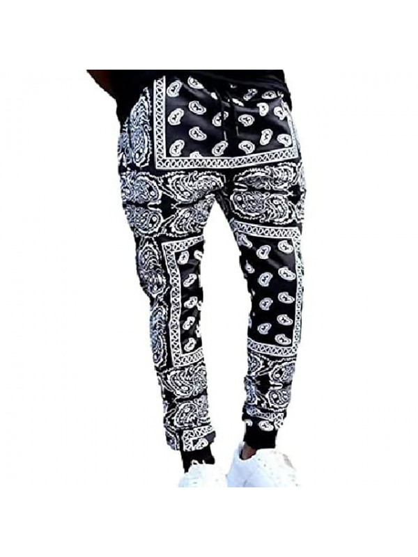 men's bandana paisly drawstring jogger pants cashew printed sweatpants skateboard loose swag trousers with pockets #8850714