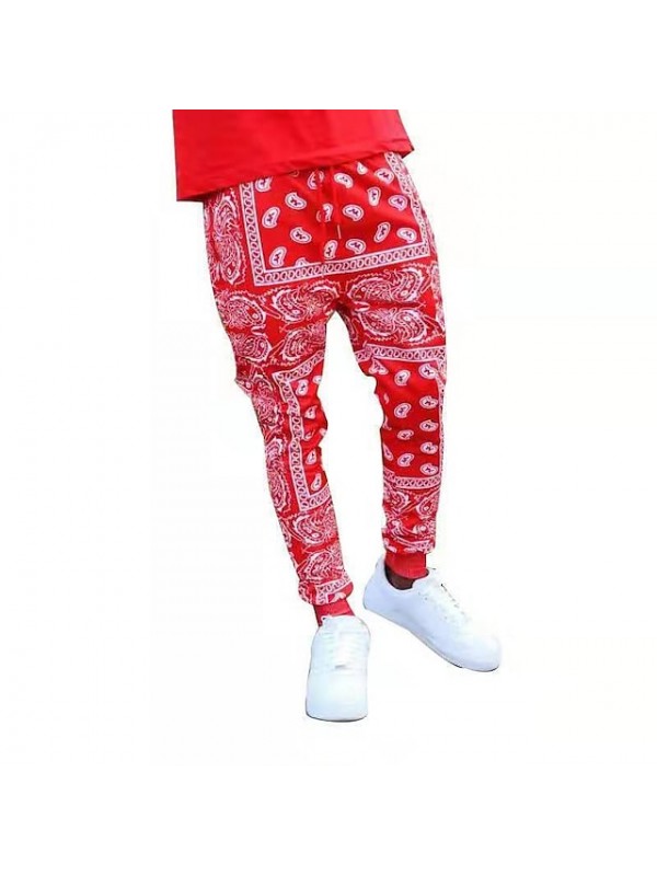 men's bandana paisly drawstring jogger pants cashew printed sweatpants skateboard loose swag trousers with pockets #8850714