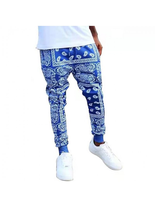 men's bandana paisly drawstring jogger pants cashew printed sweatpants skateboard loose swag trousers with pockets #8850714