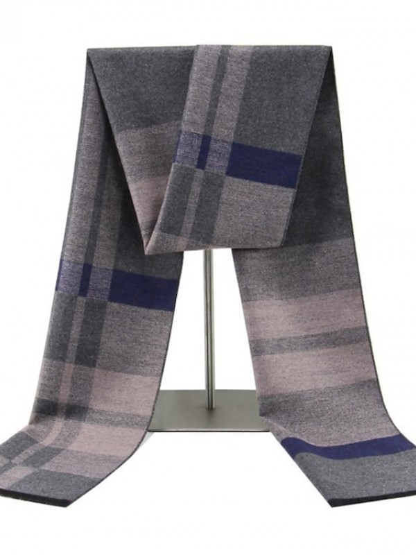 Men's Rectangle Scarf Daily Outdoor As the Picture Scarf Color Block / Winter #8880834