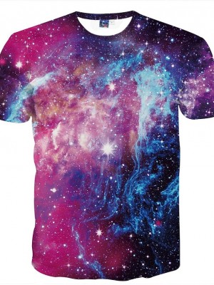 Men's T shirt Galaxy Graphic Round Neck Daily Club Print Short Sleeve Tops Basic Purple / Summer #6435753