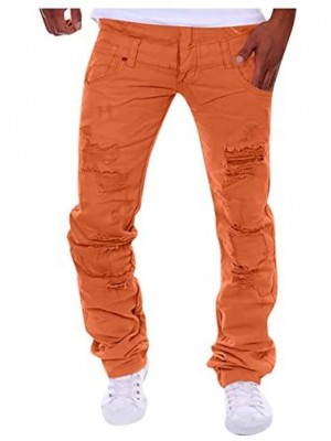 Men's Cargo Pants Ripped Open Bottom Joggers Stacked Sweatpants Slim Fit Straight Biker Trousers Hip-hop Streetwear Orange #9001673