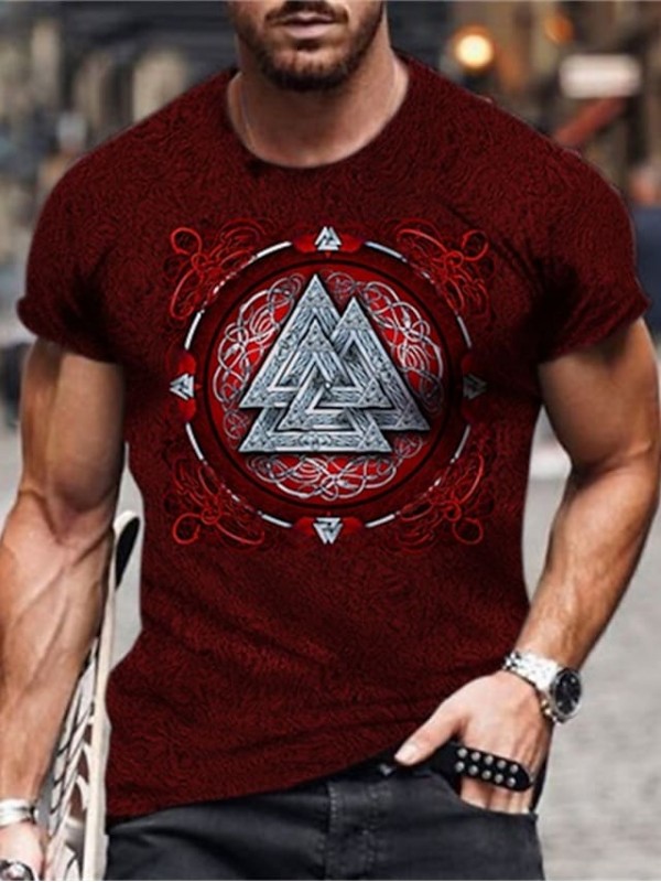 Men's Unisex Tee T shirt 3D Print Geometric Graphic Prints Plus Size Round Neck Zero two Casual Daily 3D Short Sleeve Tops Basic Designer Big and Tall Wine Black / Summer #8690699