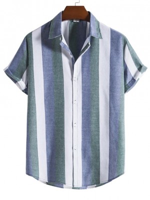 Men's Shirt Striped Turndown Street Casual Button-Down Print Short Sleeve Tops Casual Fashion Breathable Comfortable Blue Summer Shirts Summer Shirts #8990289