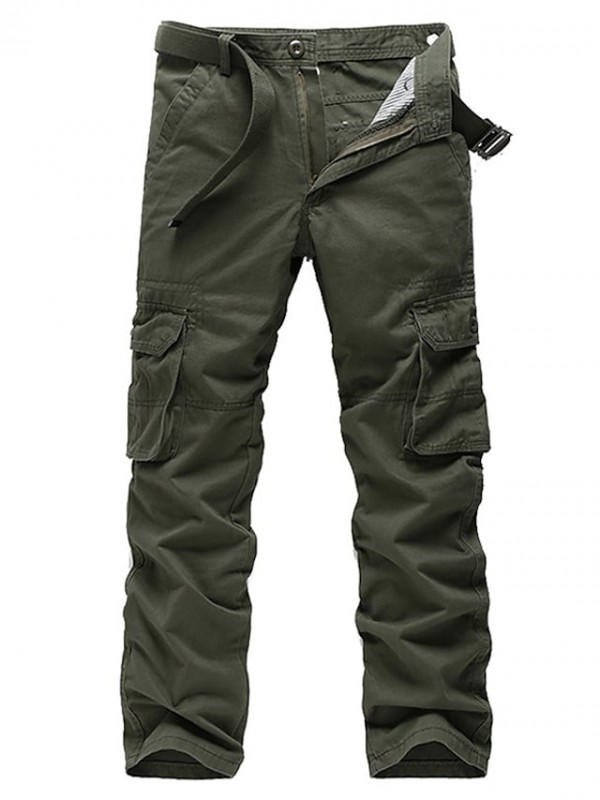 Men's Basic Straight Tactical Cargo Trousers Multiple Pockets Full Length Pants Daily Solid Colored Cotton Mid Waist Loose Army Green Black Gray Khaki 28 29 30 31 32 / Fall / Winter #8125410