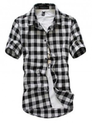 2020 new fashion plaid shirt casual men short sleeve high collar chemise homme vintage shirt men clothing #8644254