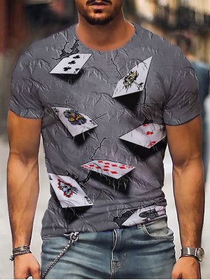 Men's Tee T shirt 3D Print Graphic 3D Poker Plus Size Round Neck Party Daily Print Short Sleeve Tops Casual Vintage Purple Gray Blue #8299237