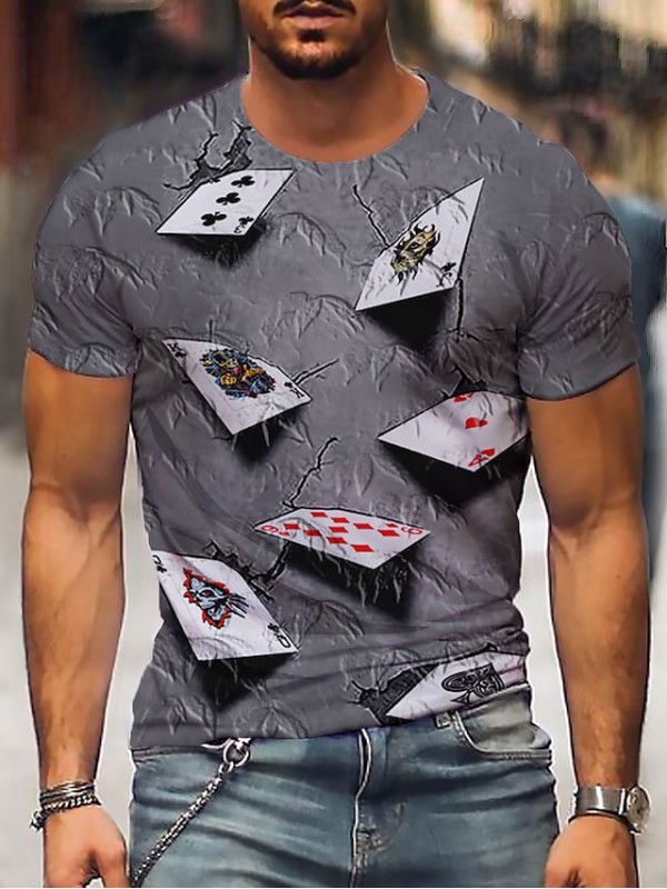 Men's Tee T shirt 3D Print Graphic 3D Poker Plus Size Round Neck Party Daily Print Short Sleeve Tops Casual Vintage Purple Gray Blue #8299237