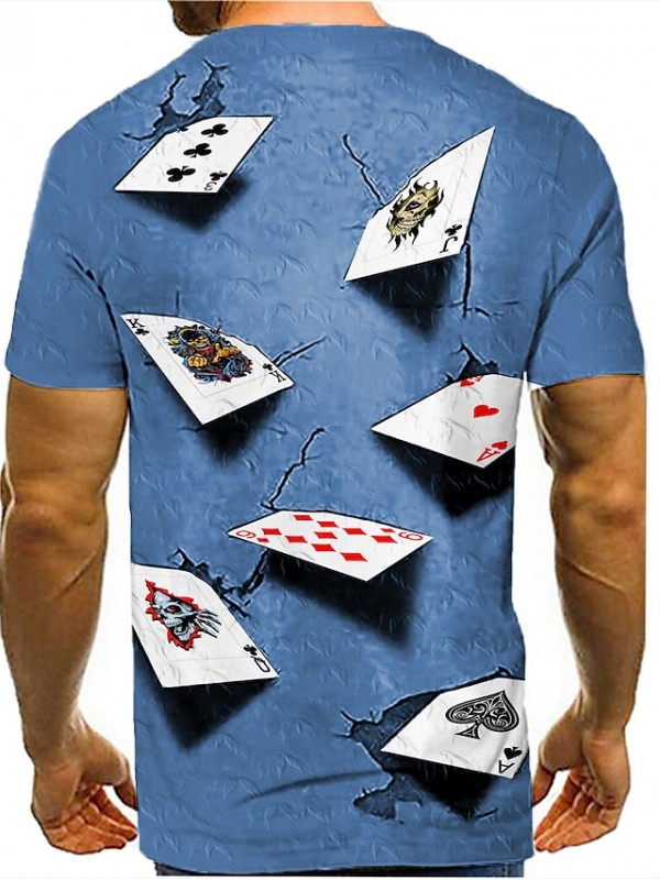 Men's Tee T shirt 3D Print Graphic 3D Poker Plus Size Round Neck Party Daily Print Short Sleeve Tops Casual Vintage Purple Gray Blue #8299237