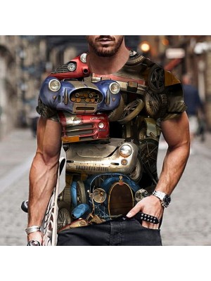 Men's Unisex T shirt 3D Print Graphic Prints Car Crew Neck Street Daily Print Short Sleeve Tops Casual Designer Big and Tall Sports Brown #8985915