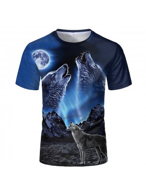 Men's Hipster Wolf 3d Printed T-shirt Printing Short Sleeve Fashion Summer Tee (blue, 2xl) 3D Animal Plus Size Round Neck Daily Holiday Tops #8624993