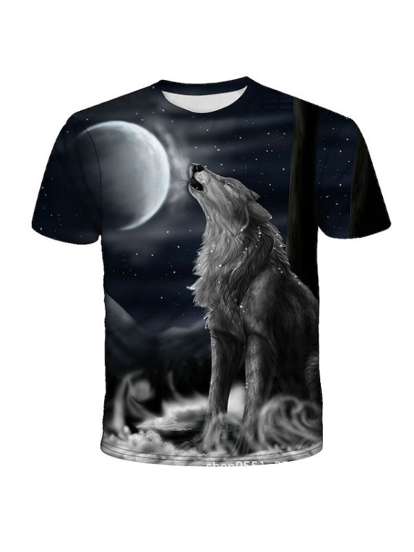 Men's Hipster Wolf 3d Printed T-shirt Printing Short Sleeve Fashion Summer Tee (blue, 2xl) 3D Animal Plus Size Round Neck Daily Holiday Tops #8624993