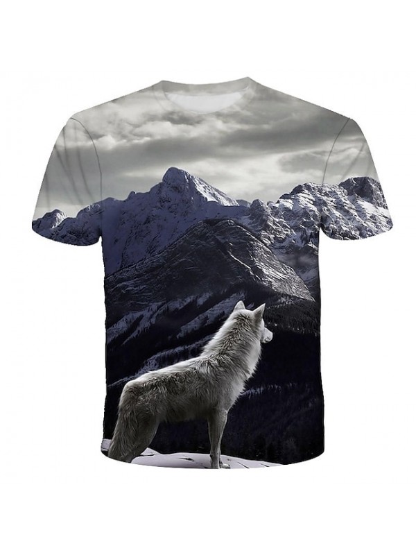 Men's Hipster Wolf 3d Printed T-shirt Printing Short Sleeve Fashion Summer Tee (blue, 2xl) 3D Animal Plus Size Round Neck Daily Holiday Tops #8624993