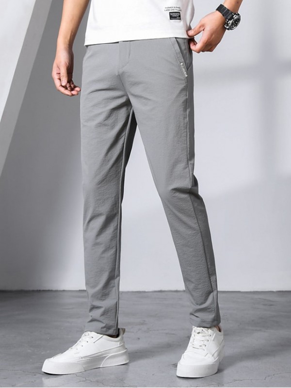 Men's Fashion Streetwear Straight Chinos Trousers Pocket Pants Business Casual Micro-elastic Solid Color Breathable Soft Mid Waist Black Gray Khaki 32 33 34 36 38 #9024873