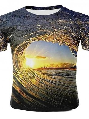 Men's T shirt 3D Print Galaxy Graphic 3D Plus Size Round Neck Casual Daily Print Short Sleeve Tops Light Purple Light Green Light Brown / Summer #7338621