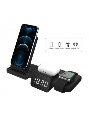 4 in 1 Wireless Charger with LED Digital Clock 15W Fast Charging Wireless Station Dock for Watch SE 7 6 5 4 3 Air pods Pro iPhone 13 12 11 Pro Max Xr Xs 8 Plus Samsung S21 Ultra S20 Plus #8527448