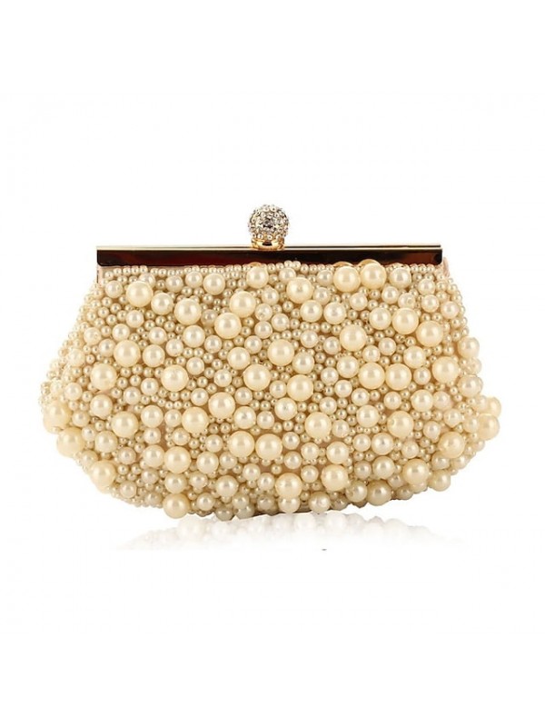 Women's Evening Bag Bridal Purse Evening Bag Polyester Alloy Pearls Crystals Pearl Rhinestone Party / Evening Daily White Almond #8931720