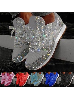 Women's Trainers Athletic Shoes Sneakers Sequins Bling Bling Sneakers Silver Sequin Flat Heel Round Toe Sporty Casual Daily Outdoor Tennis Shoes Walking Shoes Mesh Lace-up Fall Spring Solid Colored #7585121