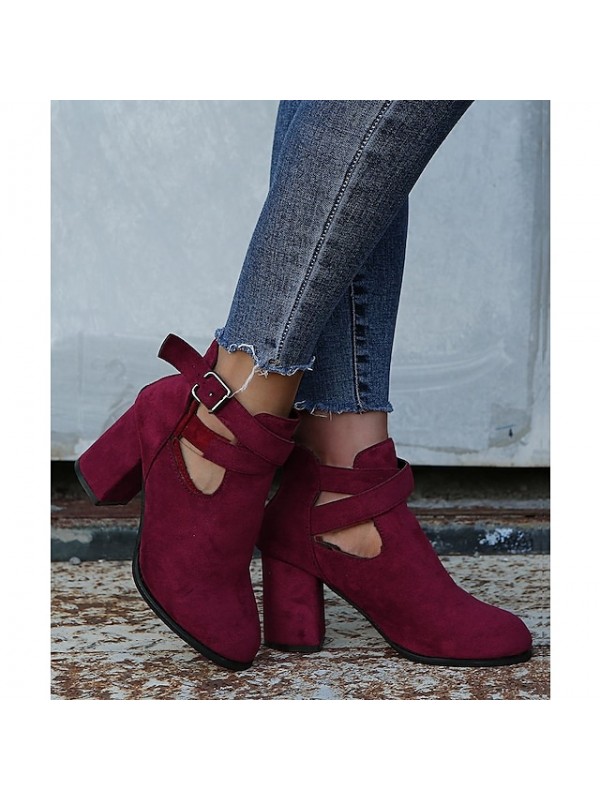 Women's Boots Summer Boots Booties Ankle Boots High Heel Round Toe PU Ankle Strap Solid Colored Wine Black Gray #8832754